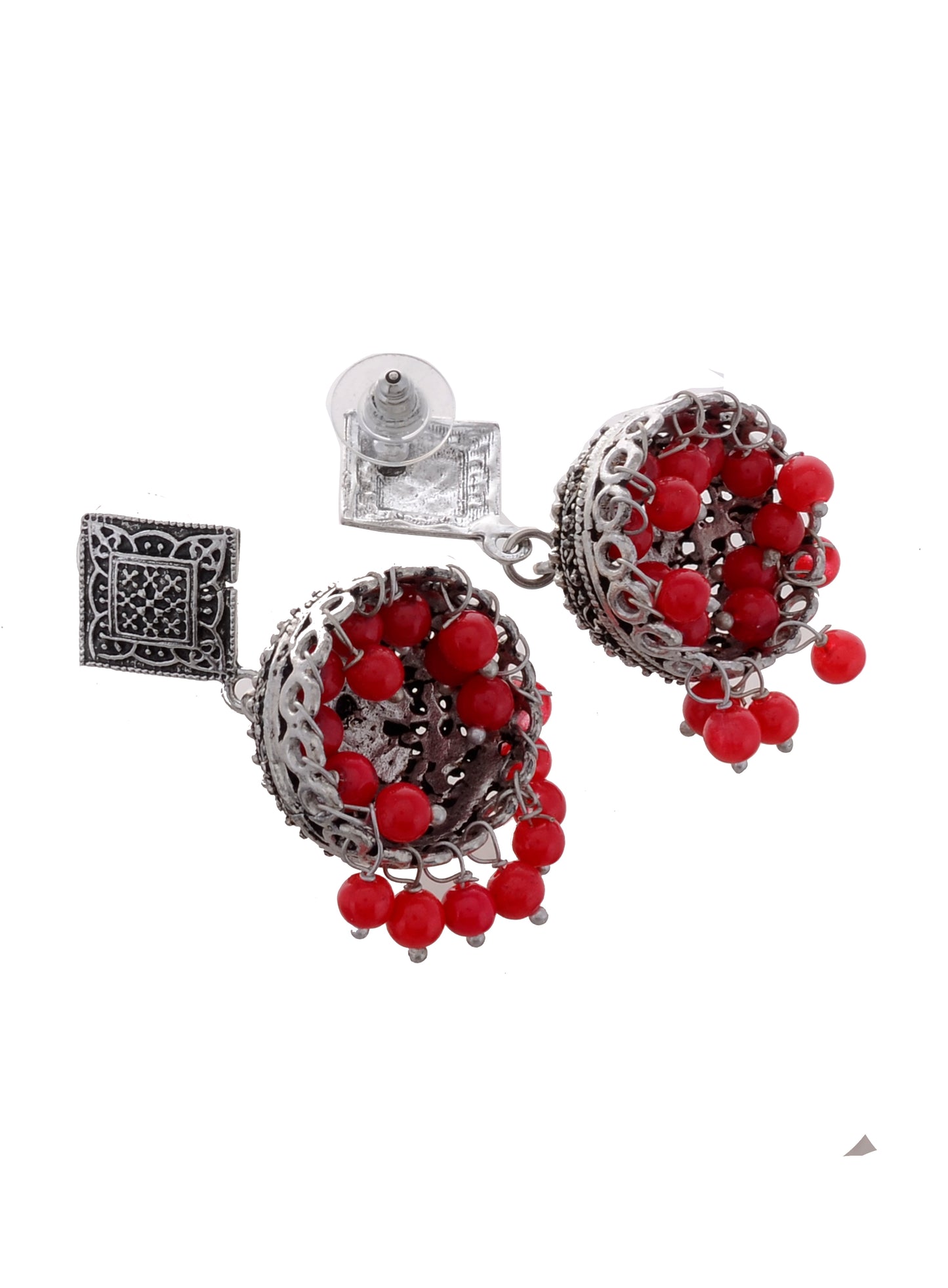 Red Beads Ethnic Statement Oxidised Jhumka For Women