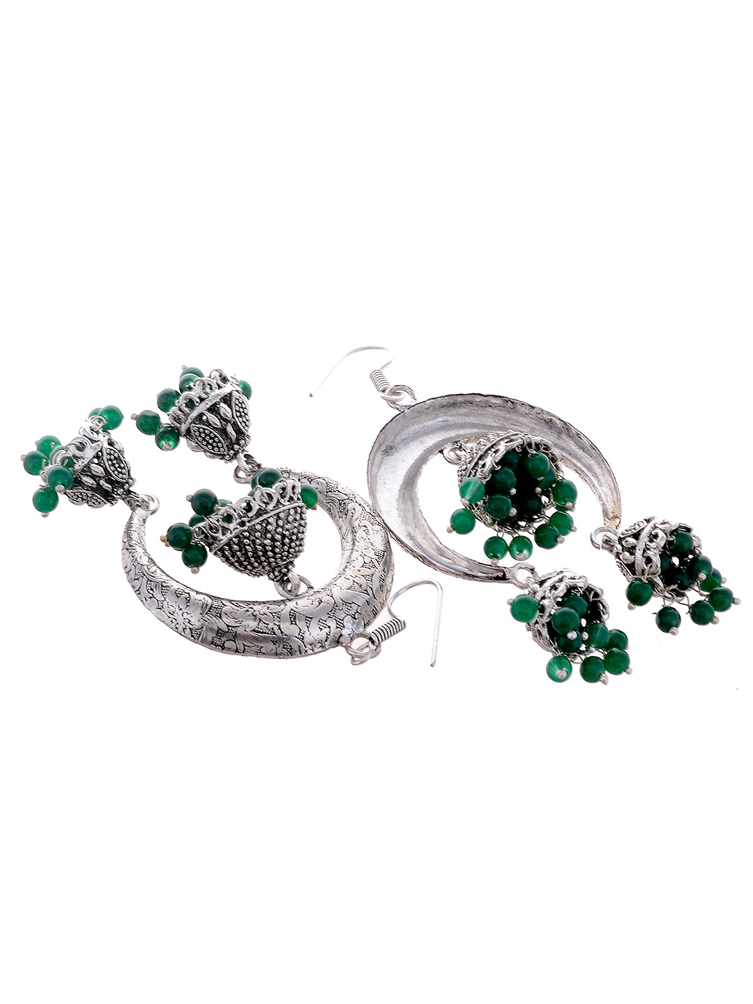 Silver Plated Green Dome Shaped Jhumkas