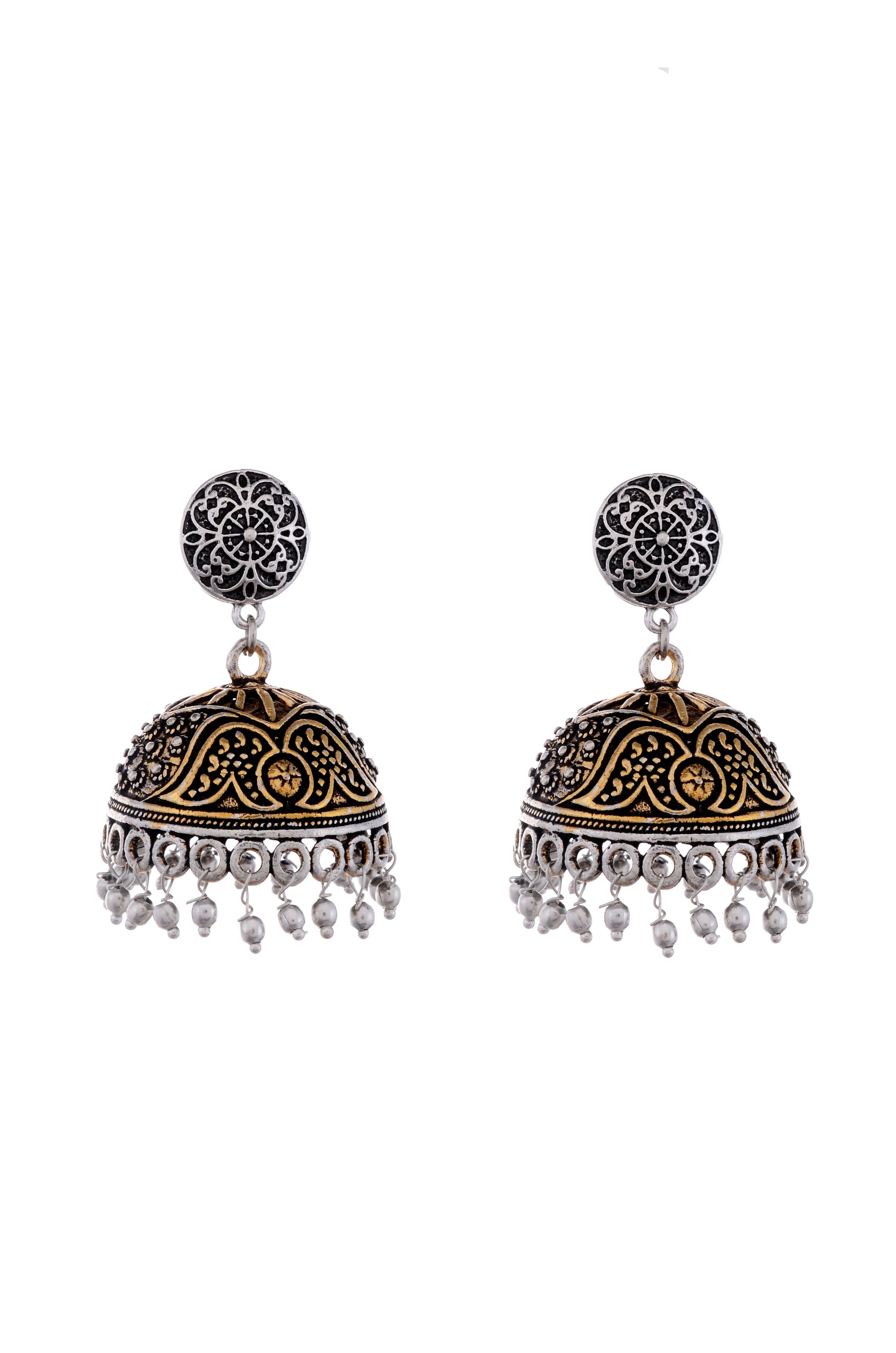 Silver Plated & White Dome Shaped Jhumkas - Earrings for Women Online