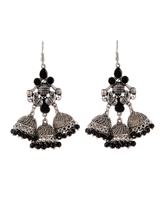 Silver Plated Black Dome Shaped Jhumkas - Earrings for Women Online