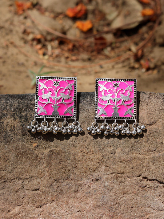 Women Silver Plated Pink Oxidized Classic Drop Earrings for Women Online