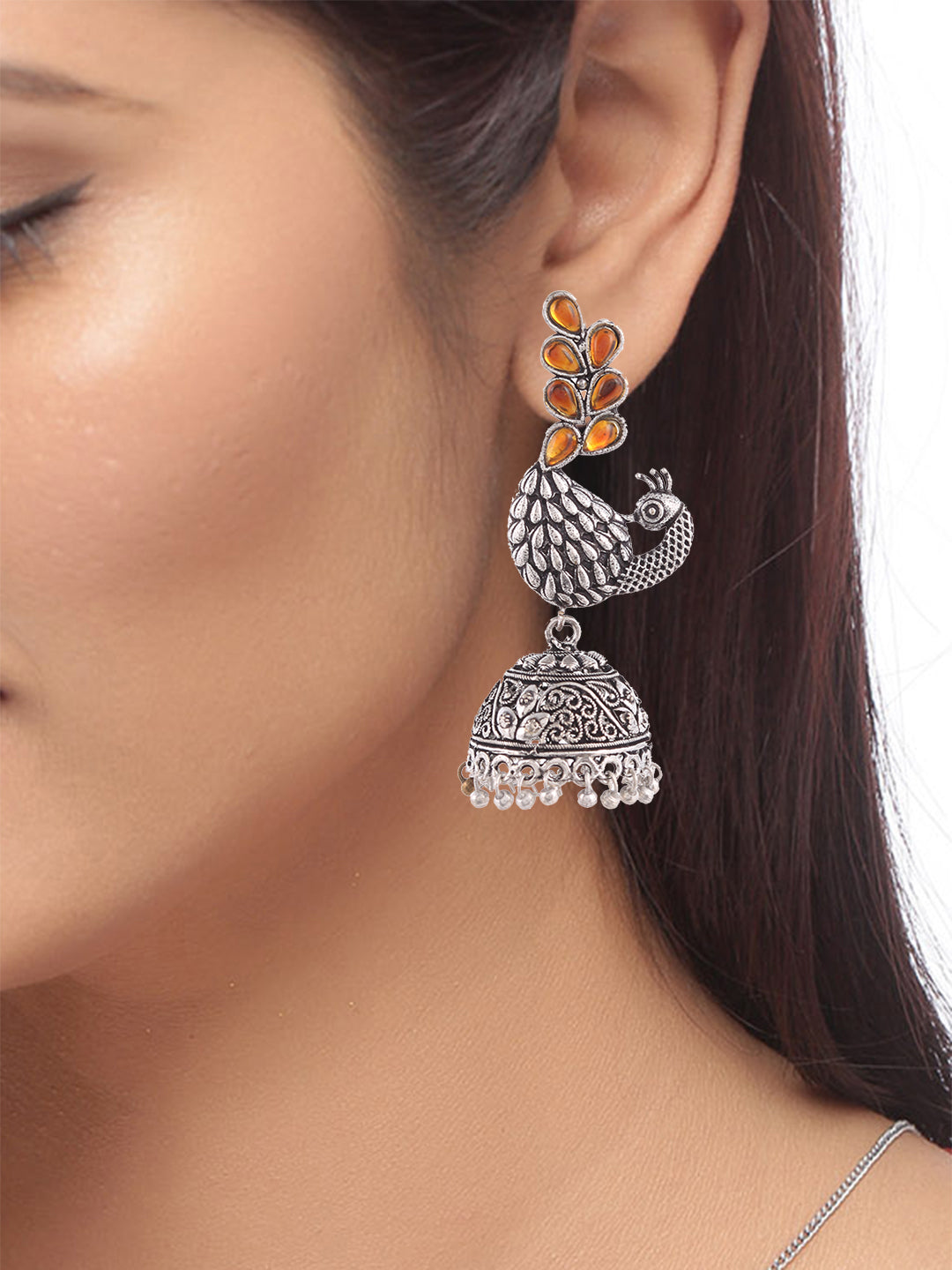 Silver Plated Dome Shaped Jhumka Earring