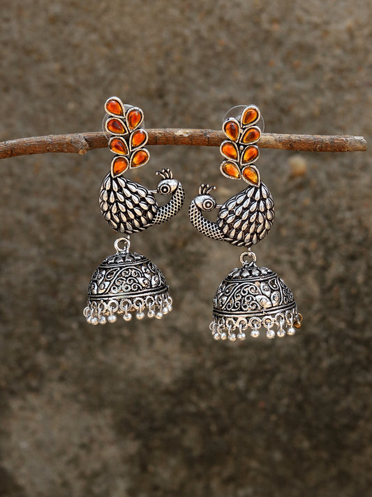 Silver Plated Dome Shaped Jhumka Earrings for Women Online