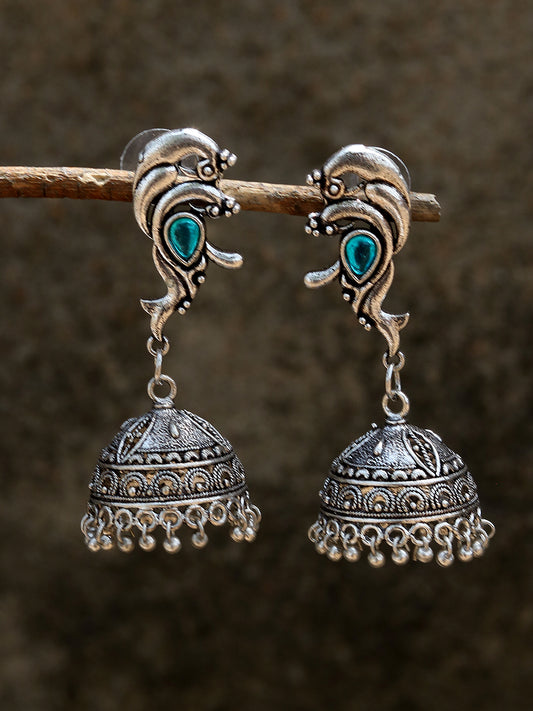 Silver Plated Dome Shaped Jhumka - Earrings for Women Online