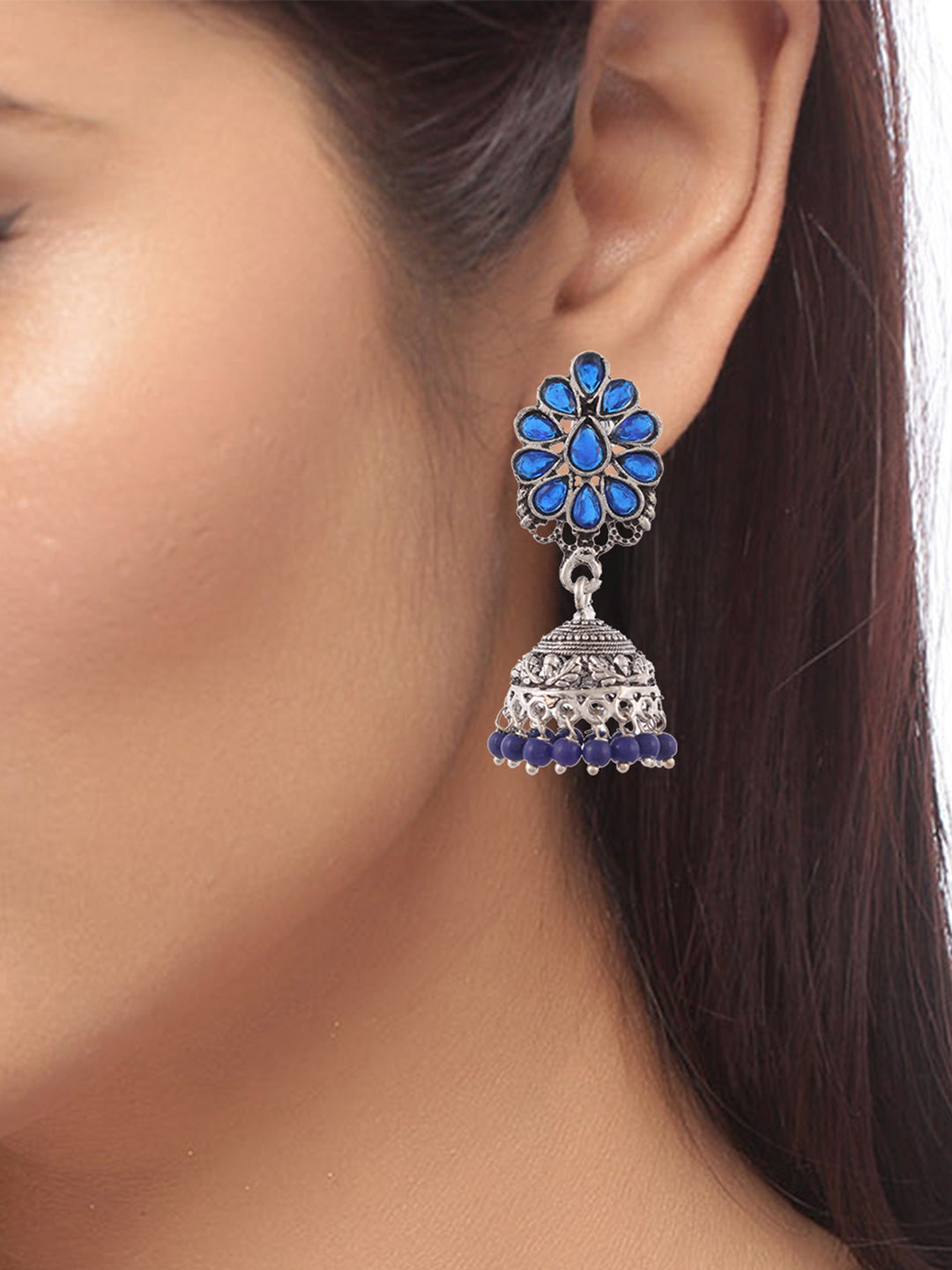 Silver Plated Blue Jhumkas