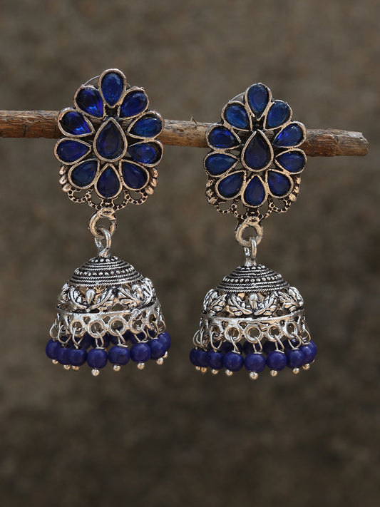 Silver Plated & Blue Jhumkas Earrings for Women Online