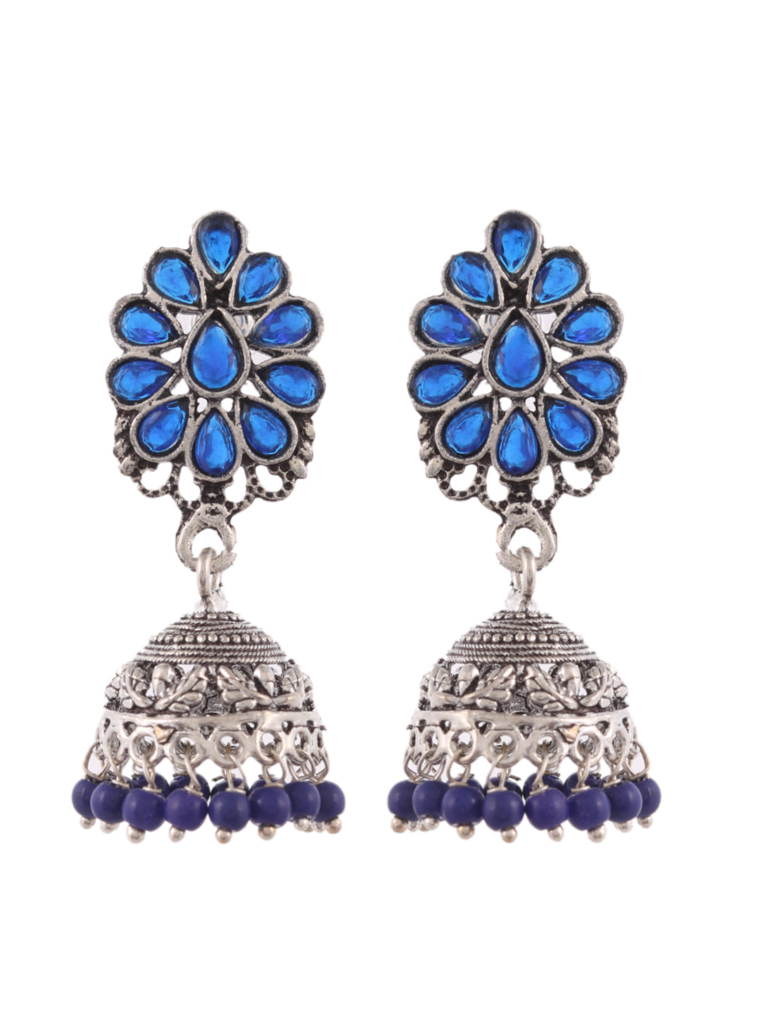 Silver Plated Blue Jhumkas