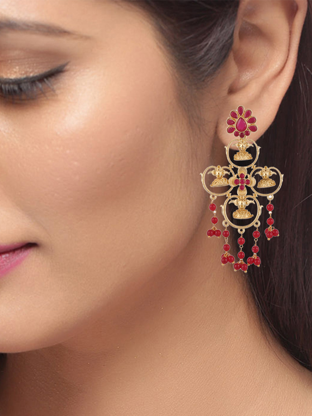 Gold Plated Red Classic Drop Earrings