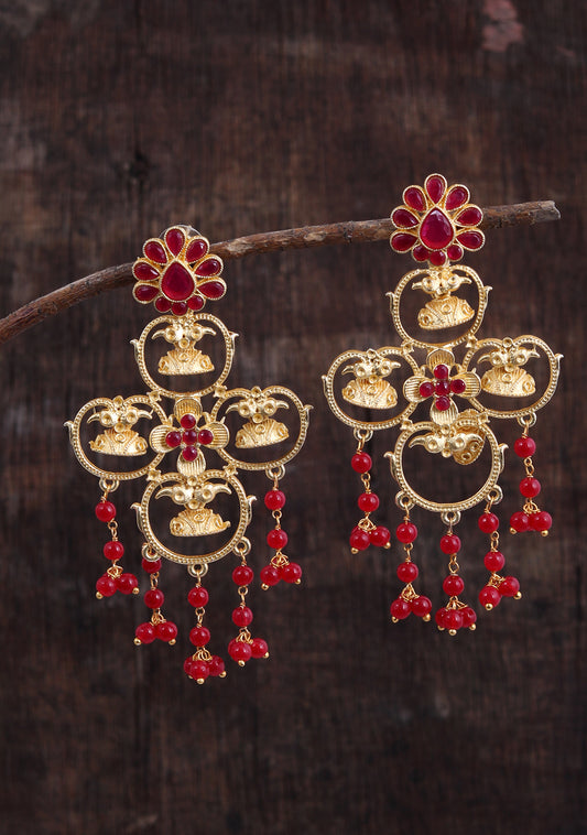 Gold Plated & Red Classic Drop Earrings for Women Online