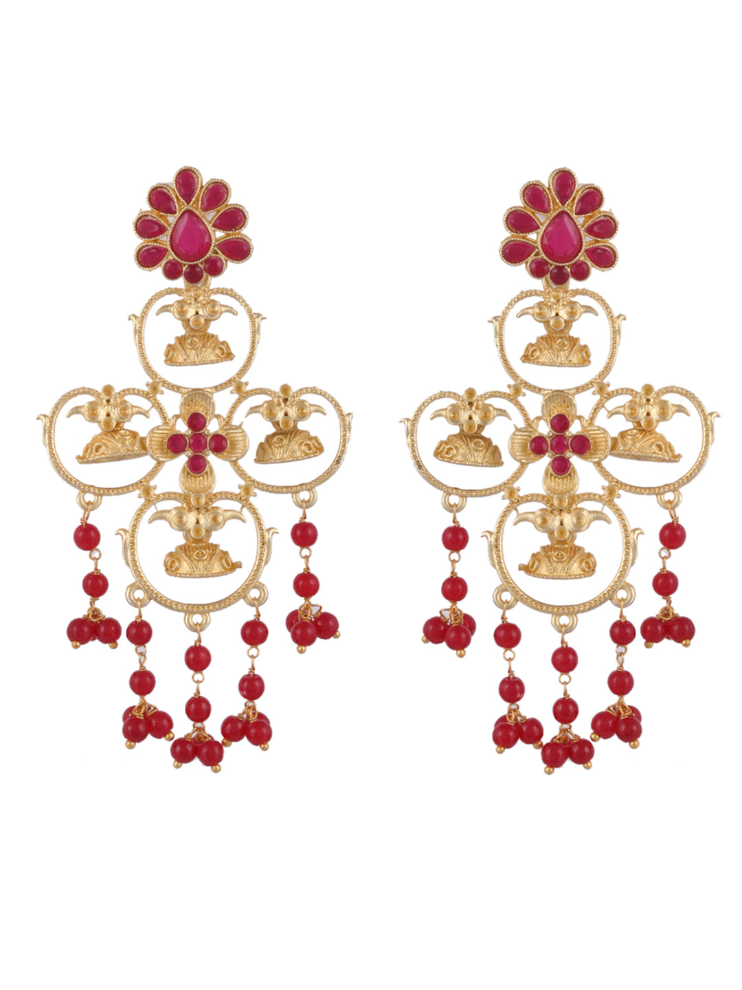 Gold Plated Red Classic Drop Earrings