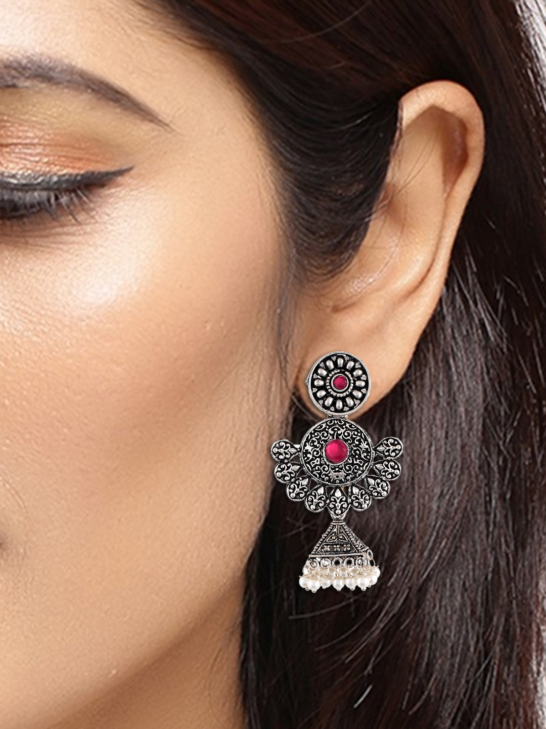 Oxidised Chandbali With Jhumka Earrings