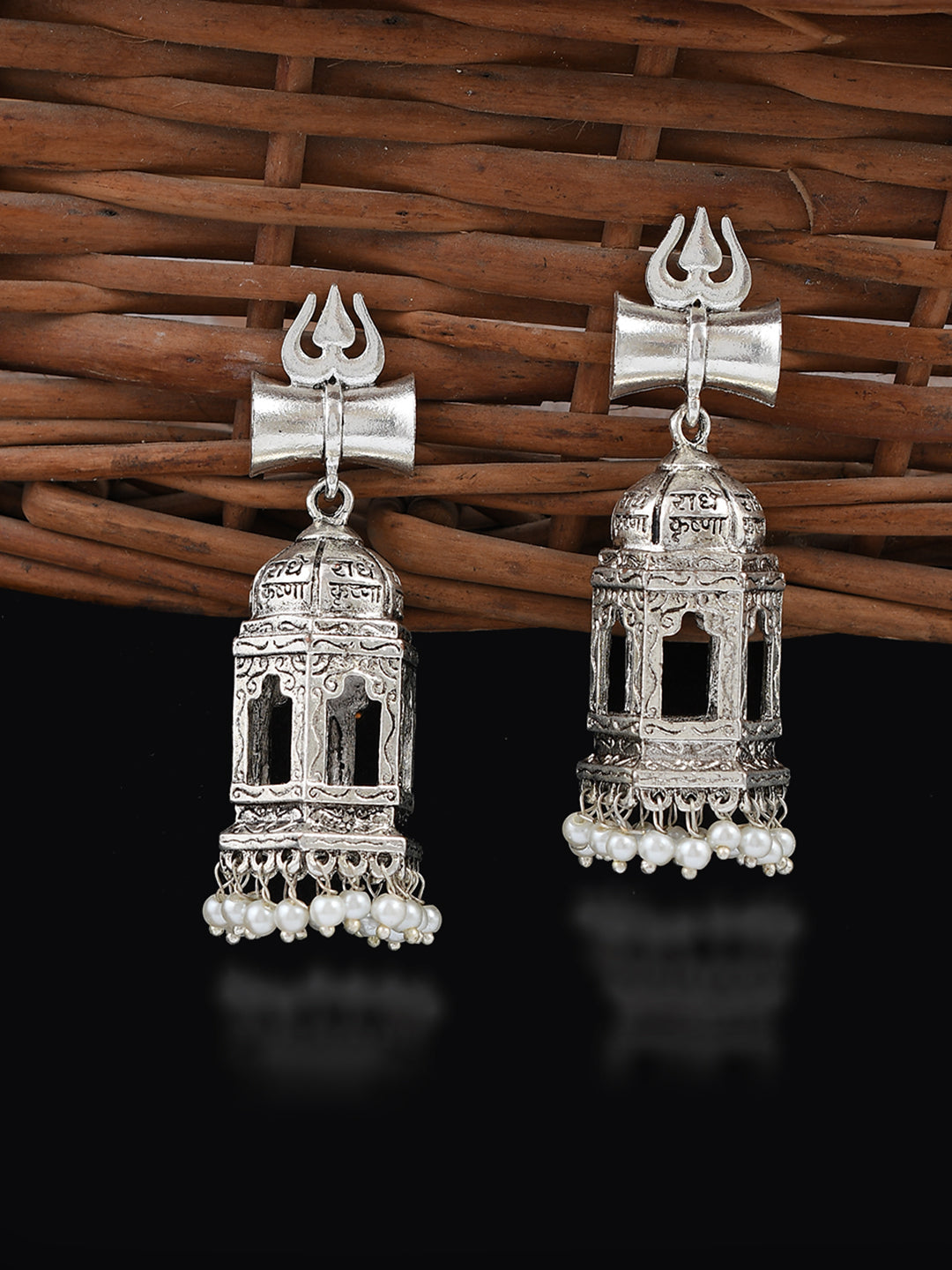 Oxidised Silver Temple Jhumka Earrings for Women Online