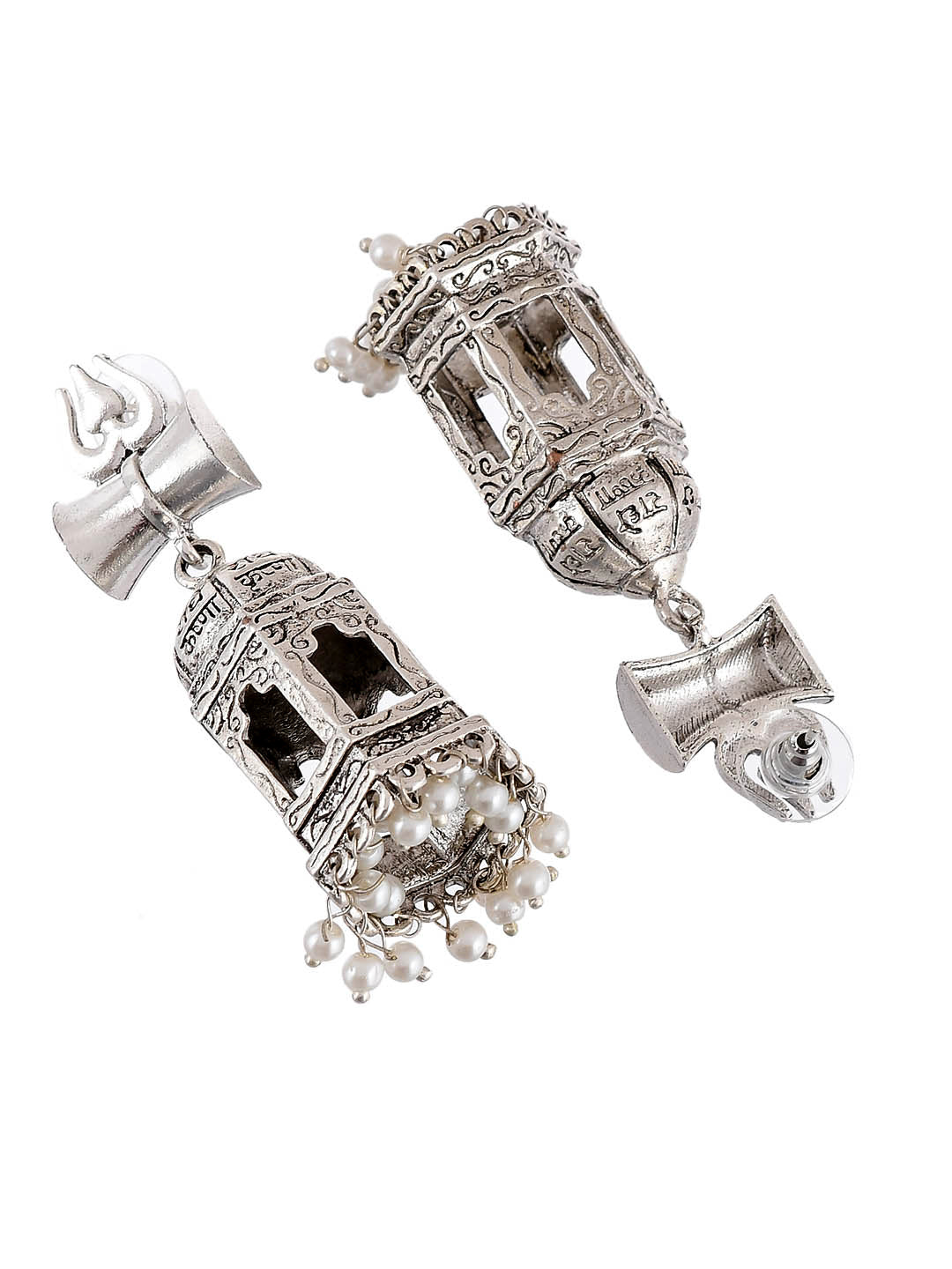Oxidised Silver Temple Jhumka Earrings