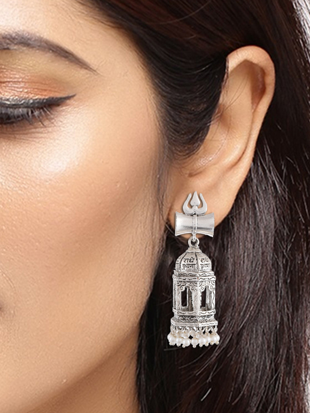 Oxidised Silver Temple Jhumka Earrings