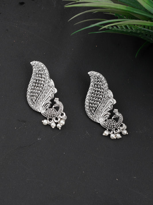 Silver Stud Peacock Earrings for Girls - Earrings for Women Online
