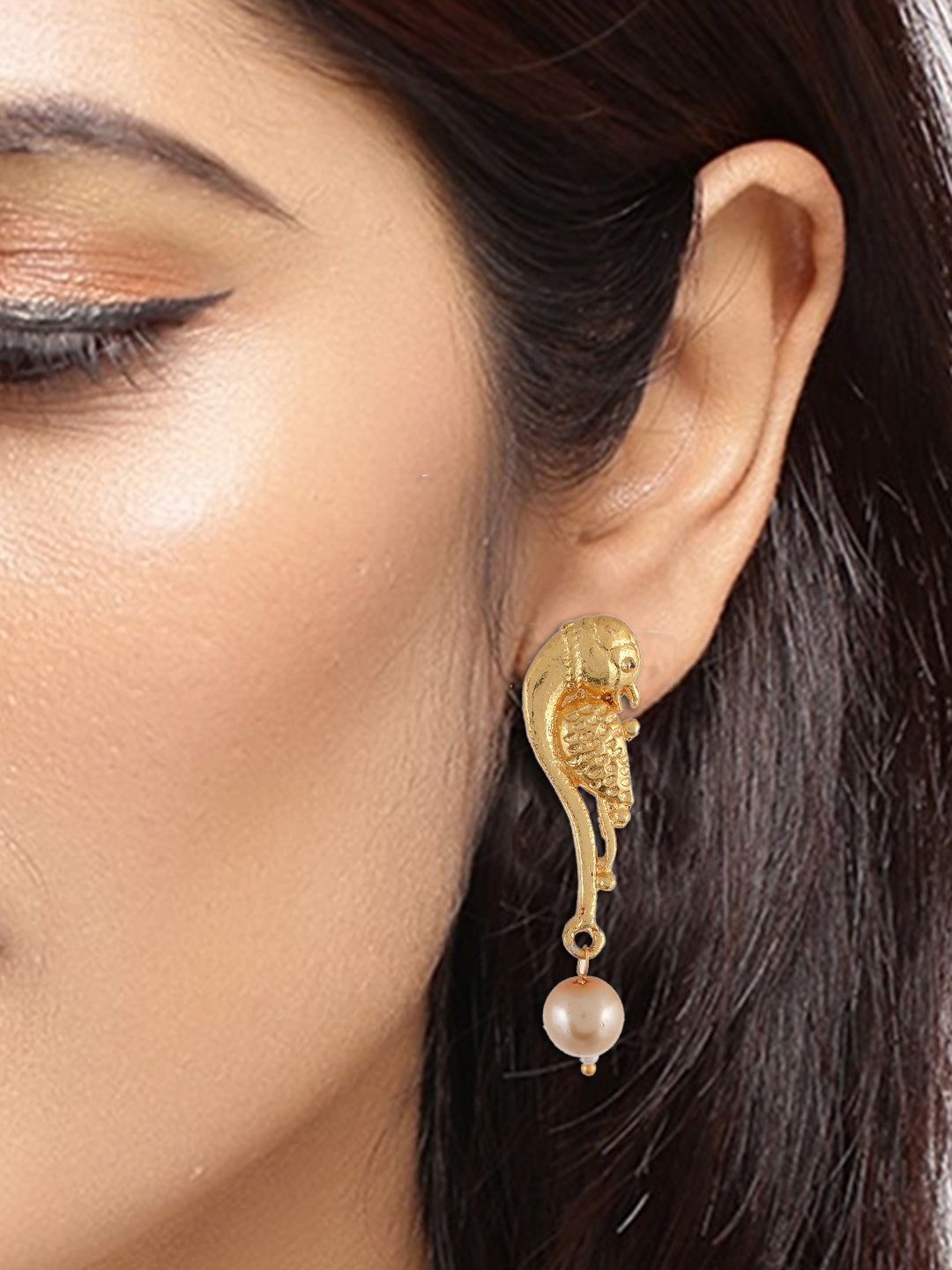 Gold Plated Peacock Pearl Drop Earrings