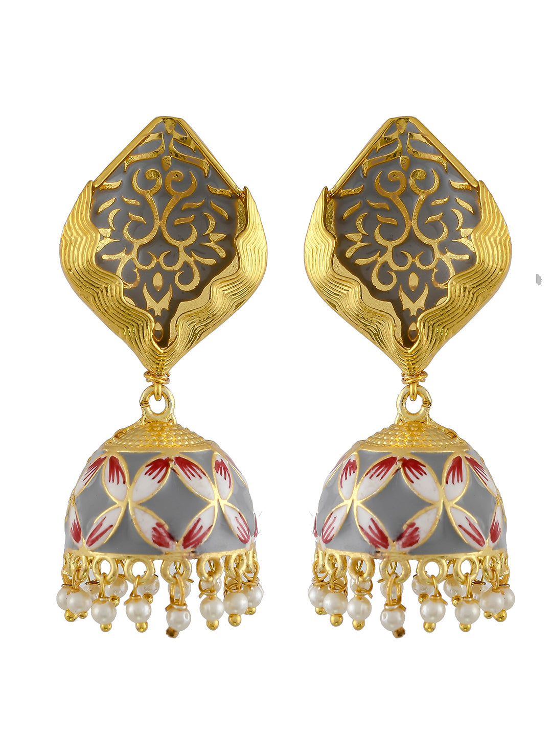 Grey Meenakari Jhumka Earrings For Women