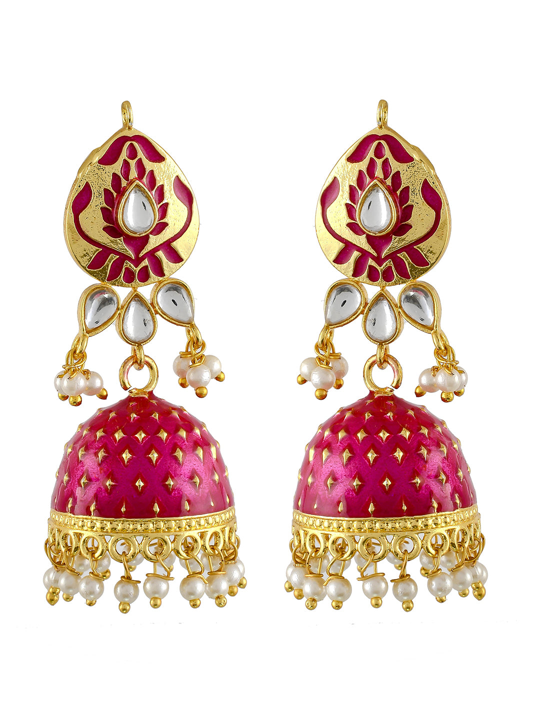 Pink Kundan Girls Earrings For Girls