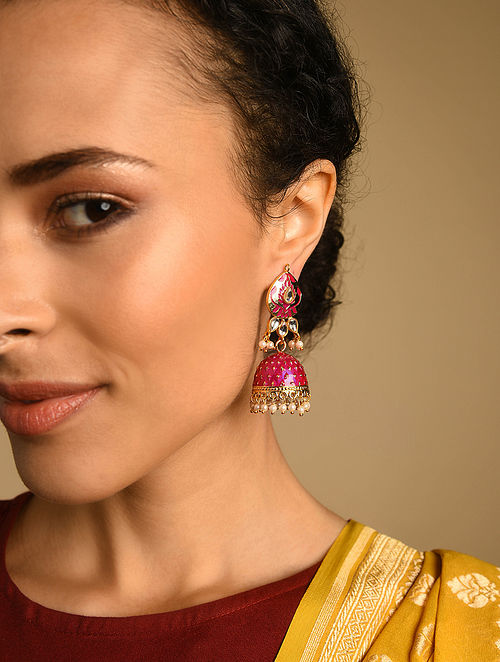 Pink Kundan Girls Earrings For Girls