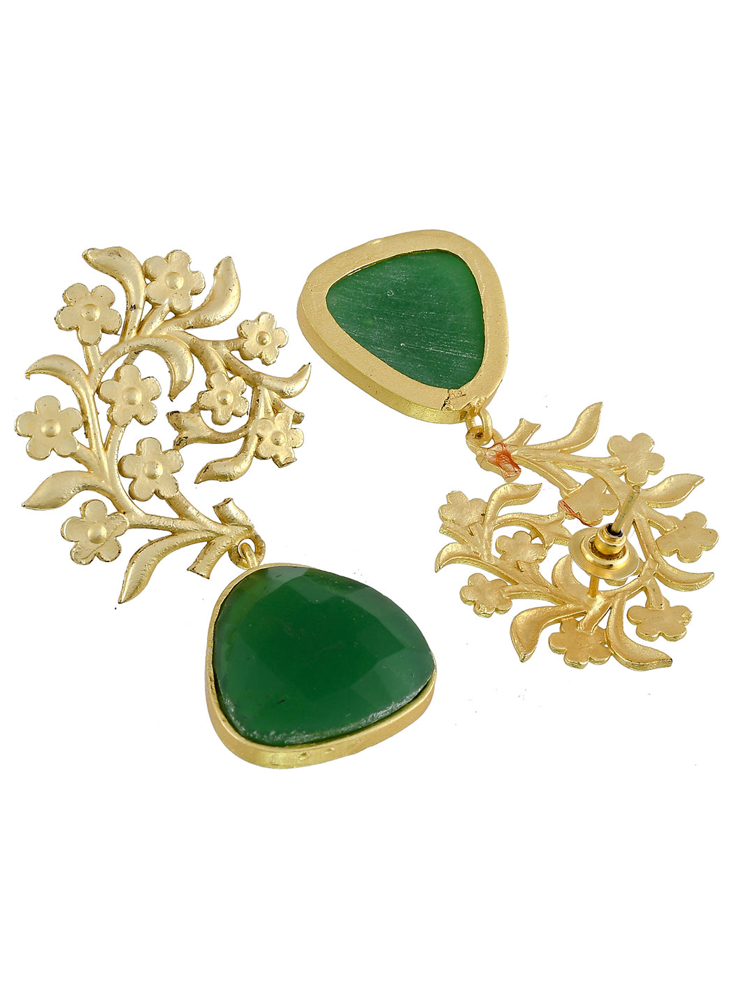 Gold Plated Stone Studded Drop Earrings