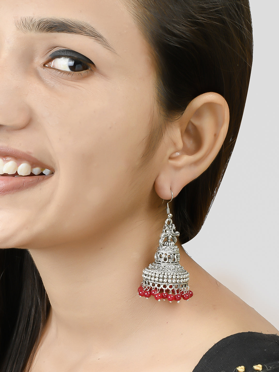 Silver Plated Temple Jhumka Earrings