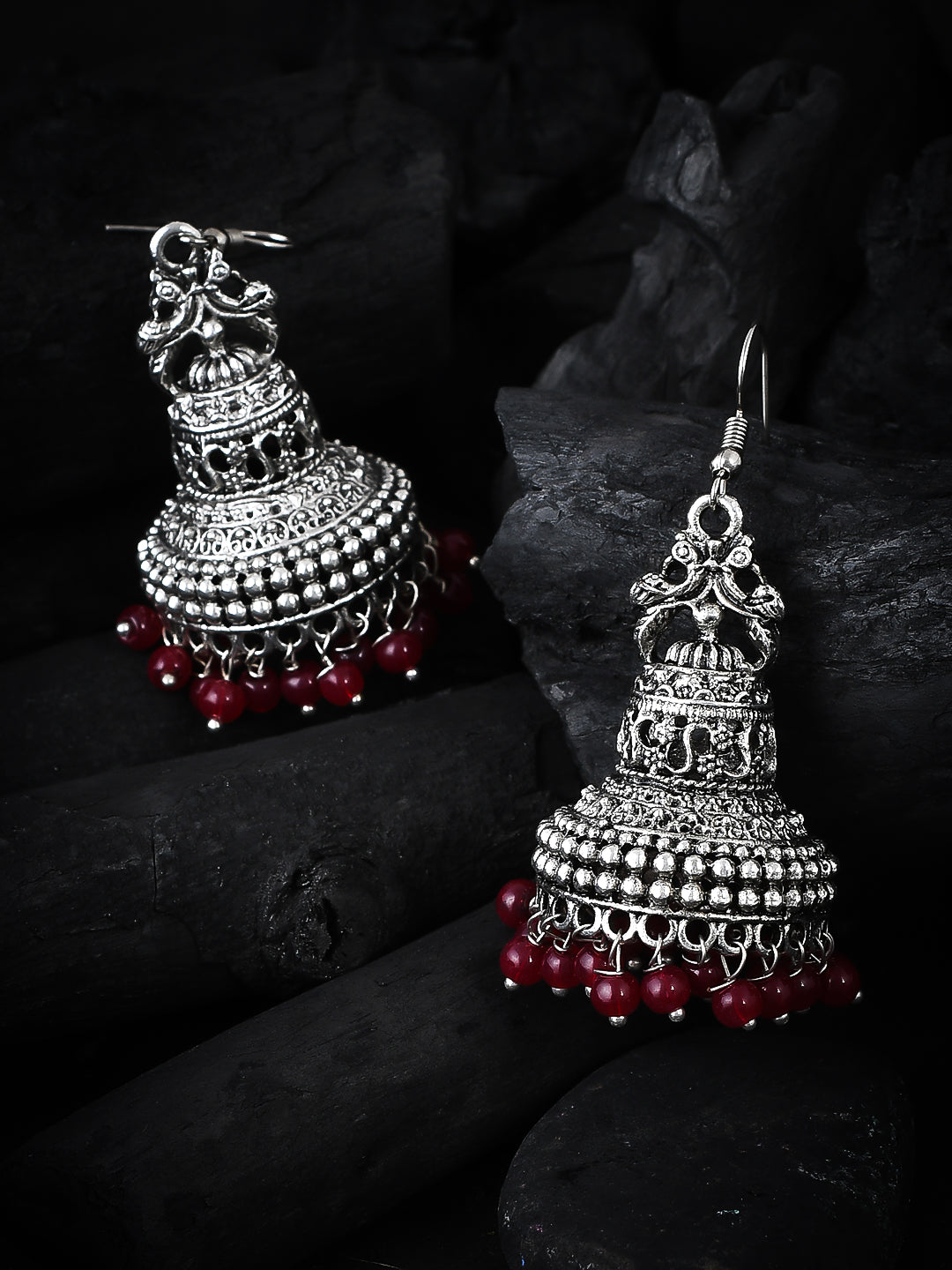 Oxidided Silver Temple Jhumka Earrings for Women Online