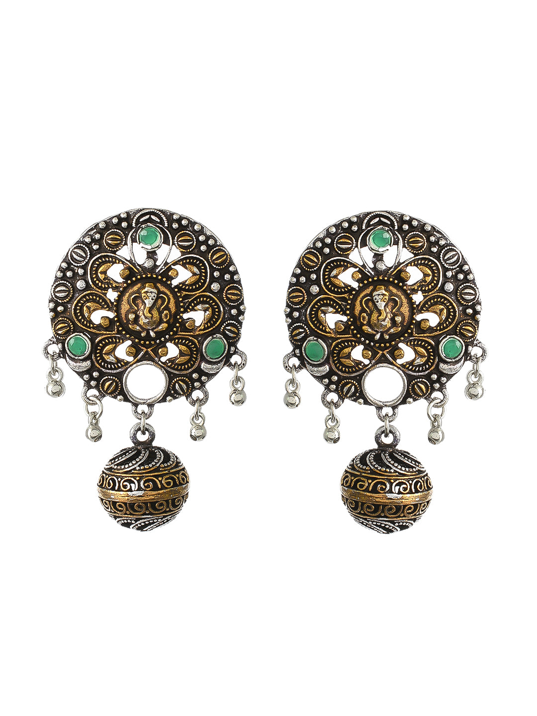 Gold Tone Religious Oxidised Drop Earrings For Women