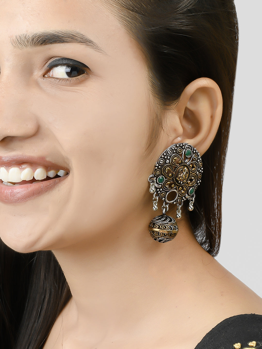 Gold Tone Religious Oxidised Drop Earrings For Women