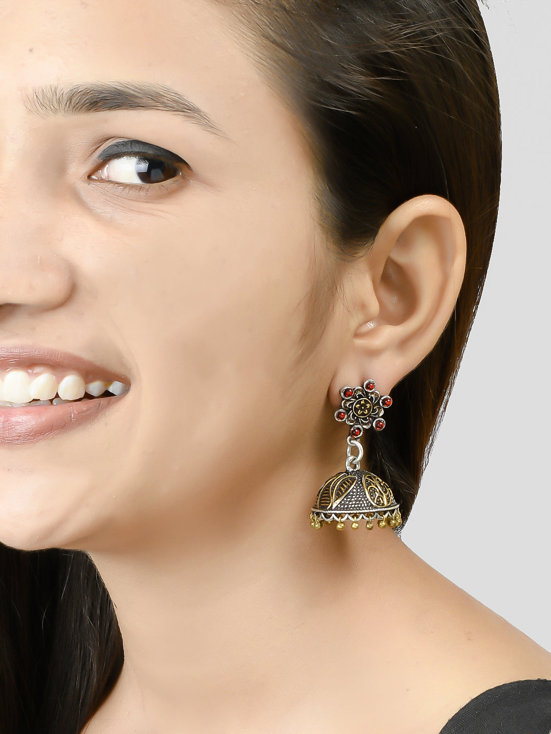Girls Silver Plated Oxidised Jhumka Earrings