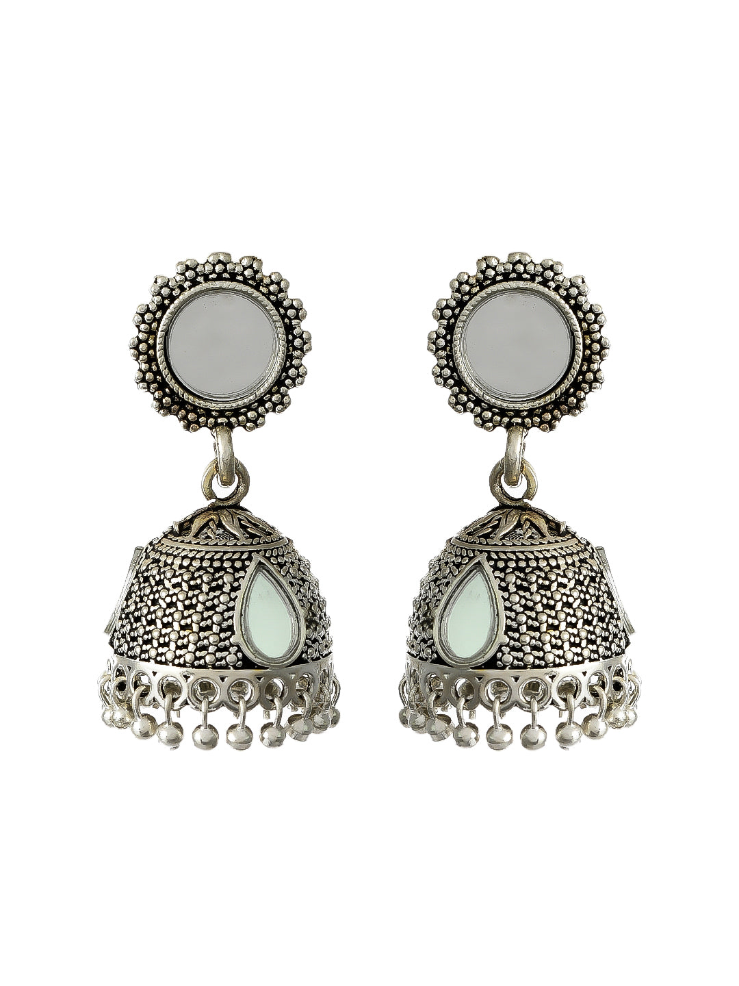 Buy Silver Shine Trendy Silver Mirror Jhumki with Small Danglers Earrings  for Women Online from SilverShine