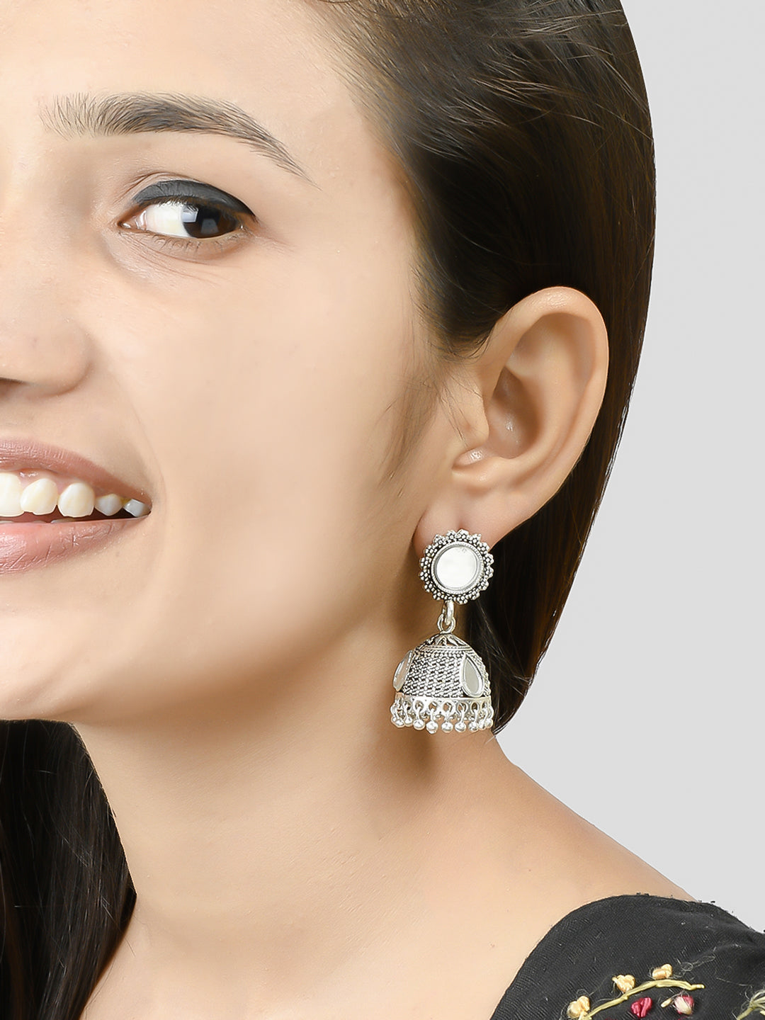 Oxidized Silver Plated Jhumka Earrings For Women
