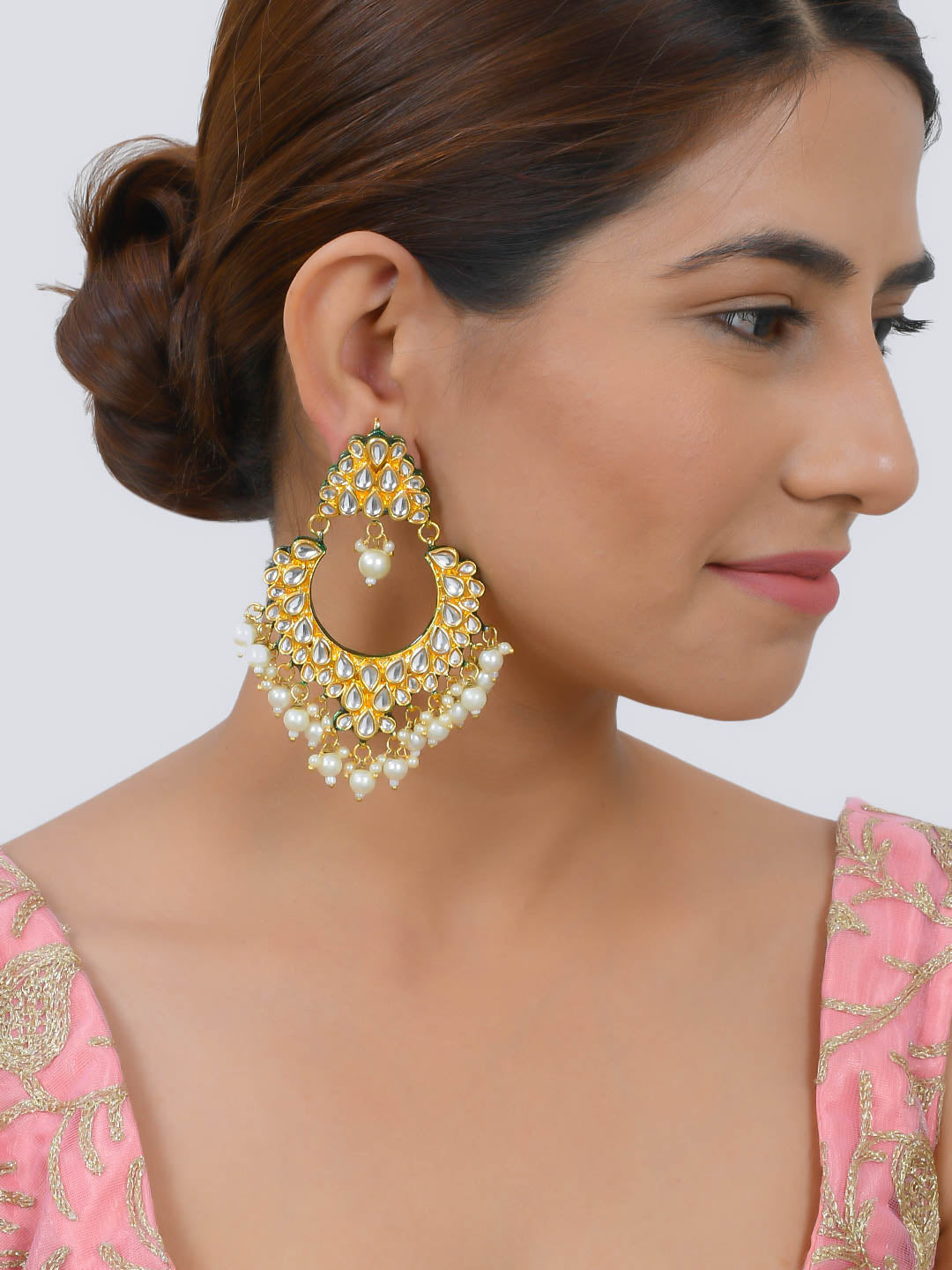 Golden Brass Meenakari Chandbali Earrings at Rs 280/pair in Jaipur | ID:  26561601462