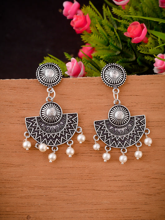 Antique Jewelry Oxidised Drop Pearl Long Earrings for Women Online