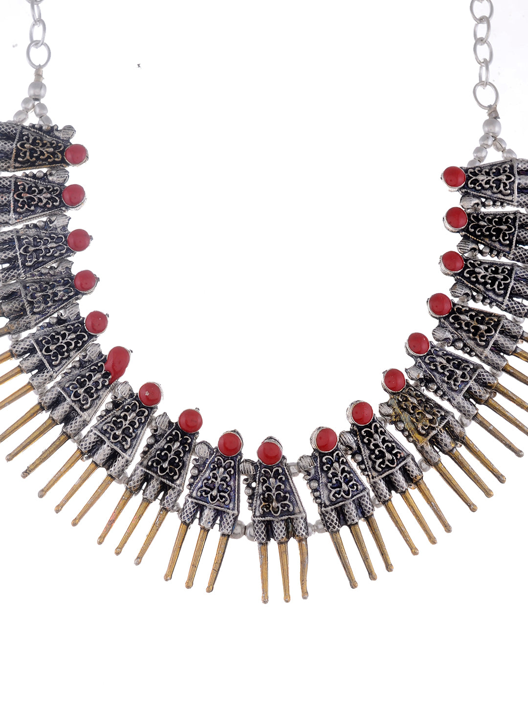 Silver Toned & Red German Silver Plated Oxidised Necklaces for Women Online