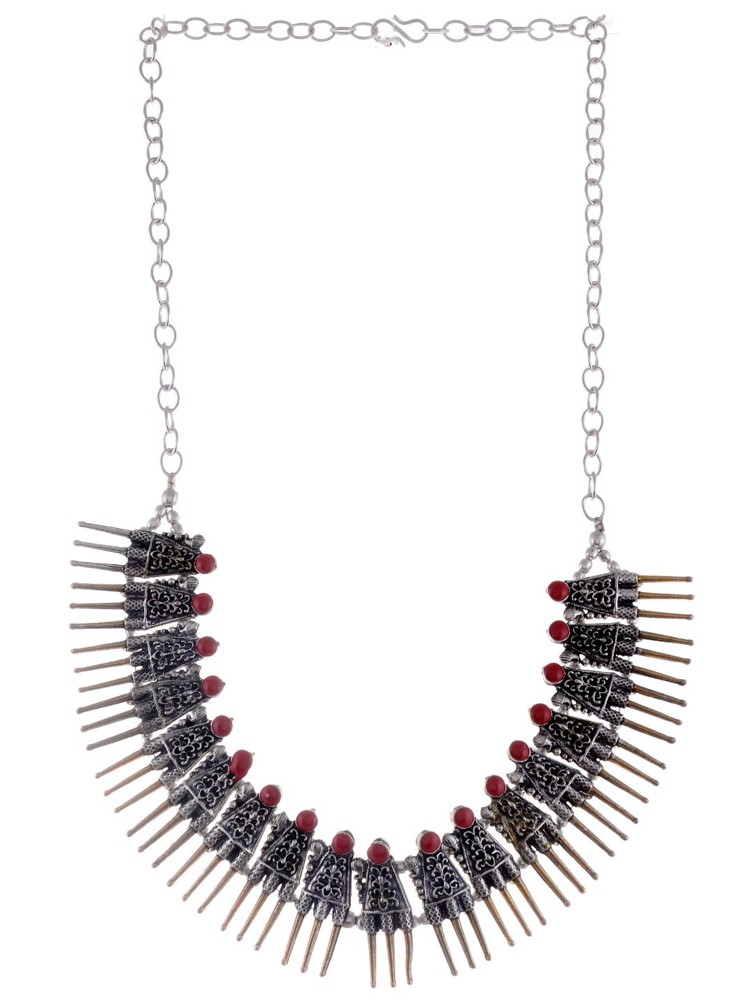 Silver Toned Red German Silver Silver Plated Oxidised Necklace