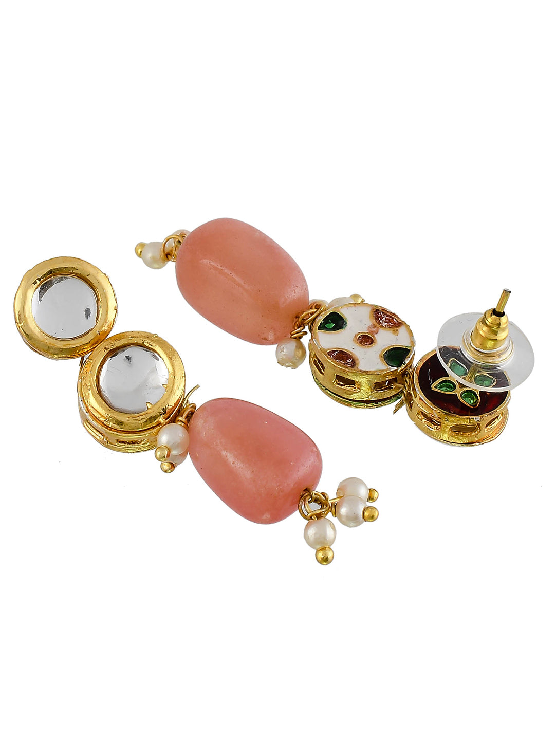 Gold Plated Pearl Pink Stone Stubbed Jewellery Set