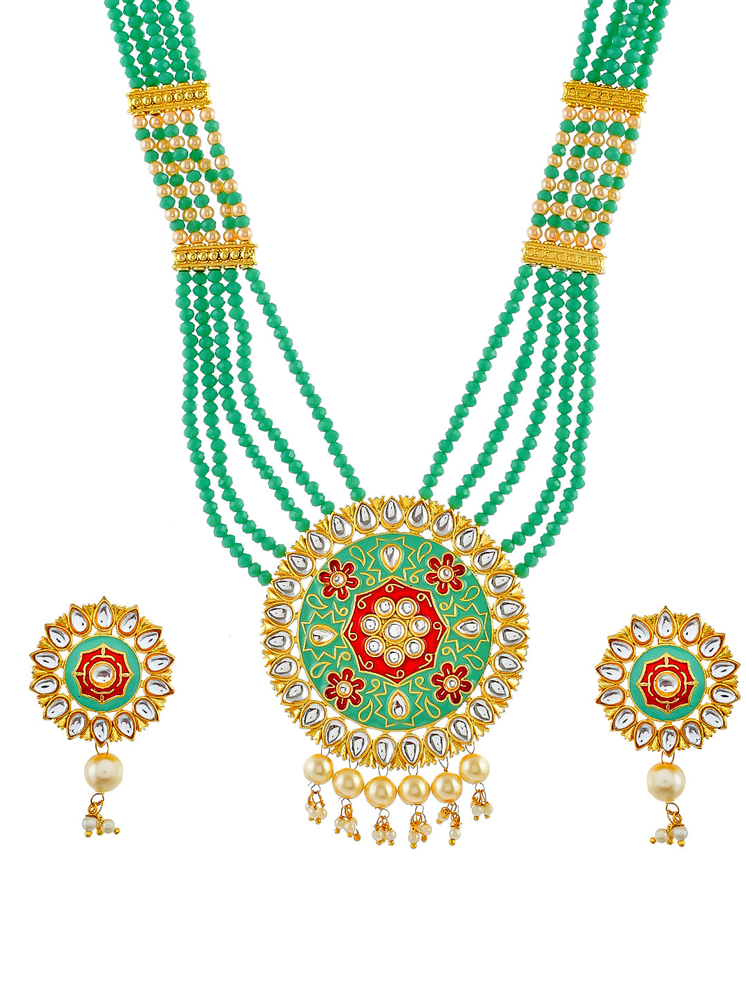 Kundan Meena Gold Plated Wedding Necklace Set For Women