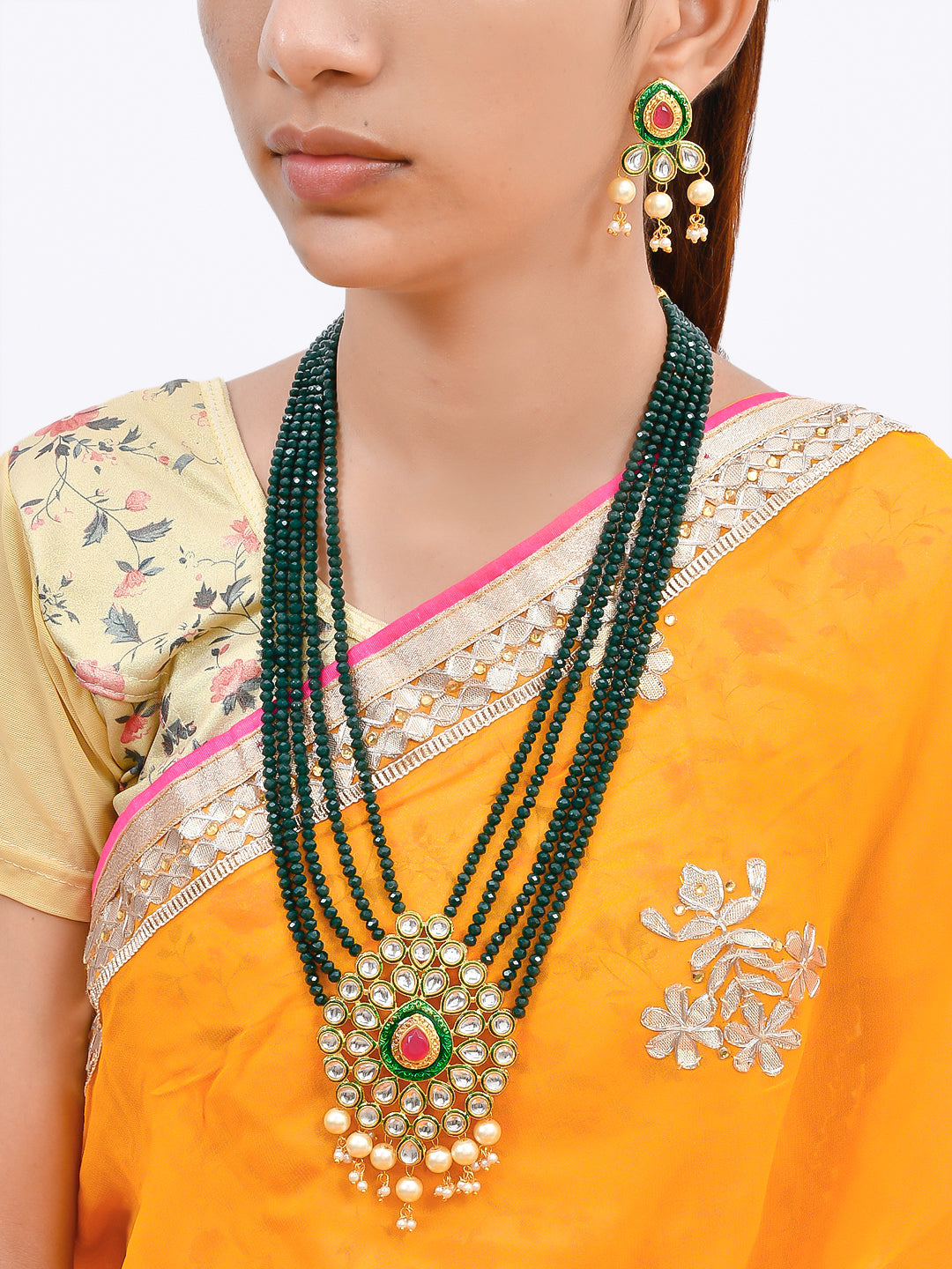 Traditional Kundan Meena Long Gold Plated Necklace Sets for Women Online