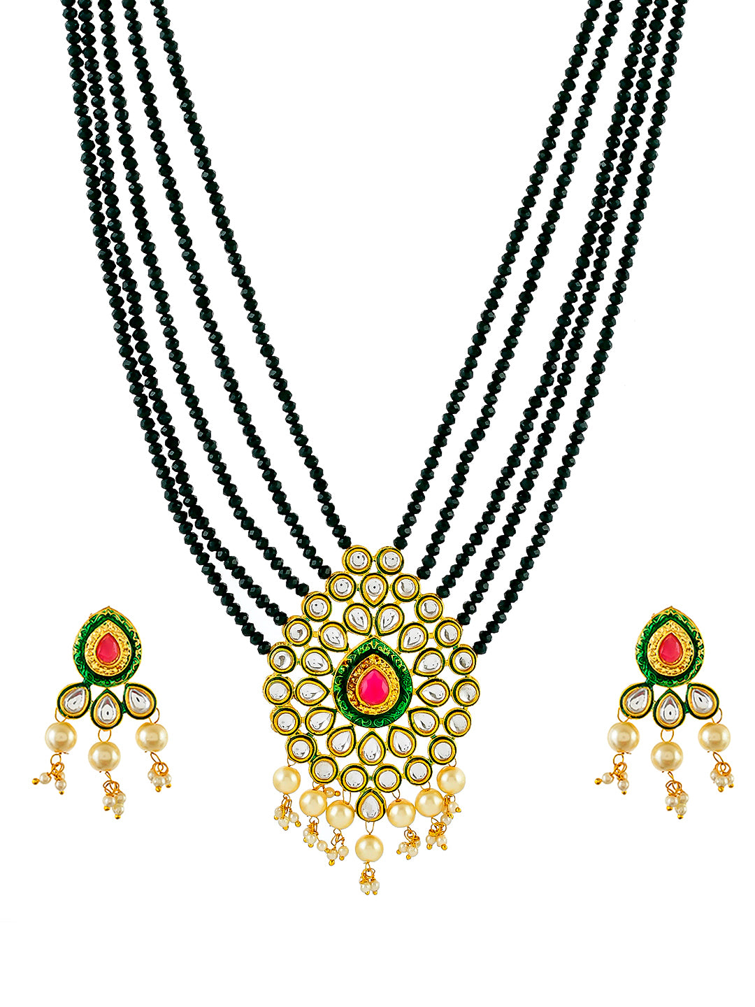 Traditional Kundan Meena Long Gold Plated Necklace Sets