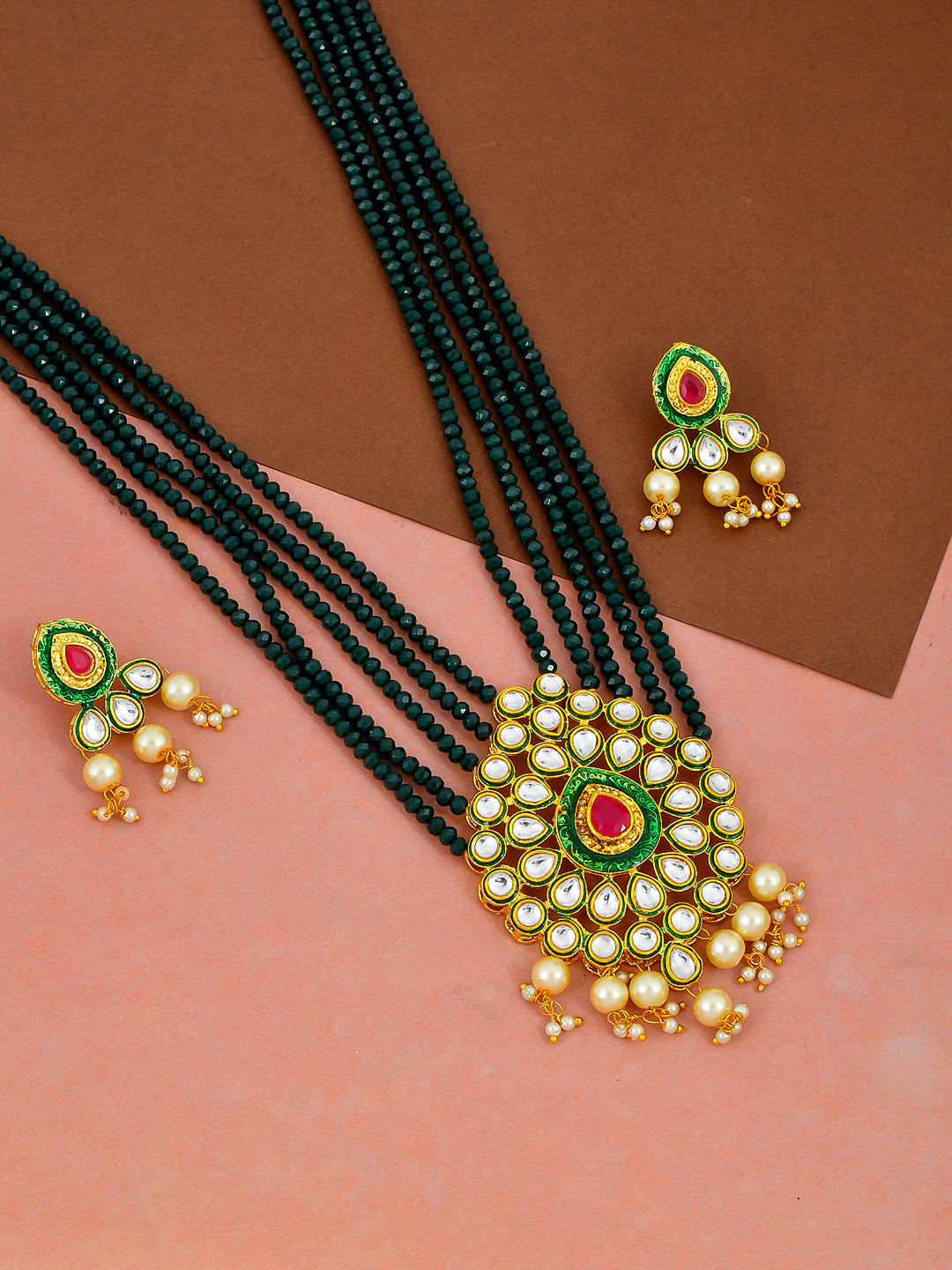 Traditional Kundan Meena Long Gold Plated Necklace Sets