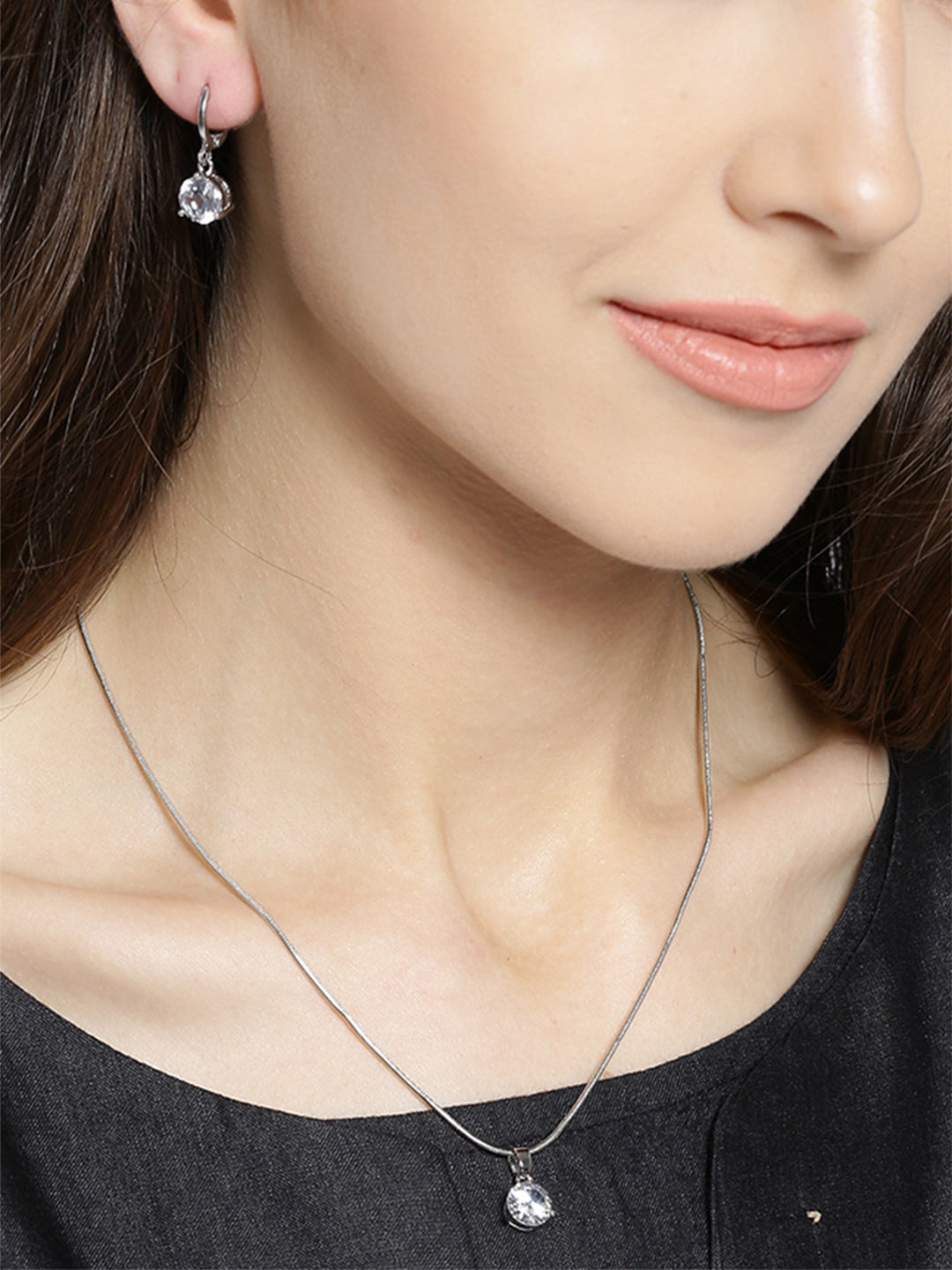 Cubic Zirconia Silver Necklace Pendant Set for Women Online