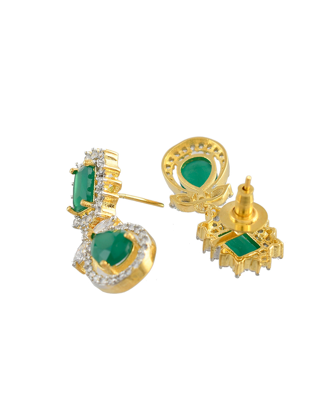 Emerald Green Layered American Diamond Bow Necklace Set