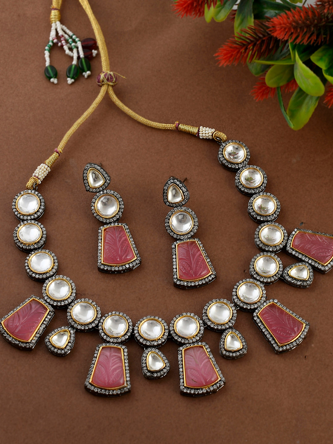 Designer Gold Plated Pink Kundan Jewellery Set