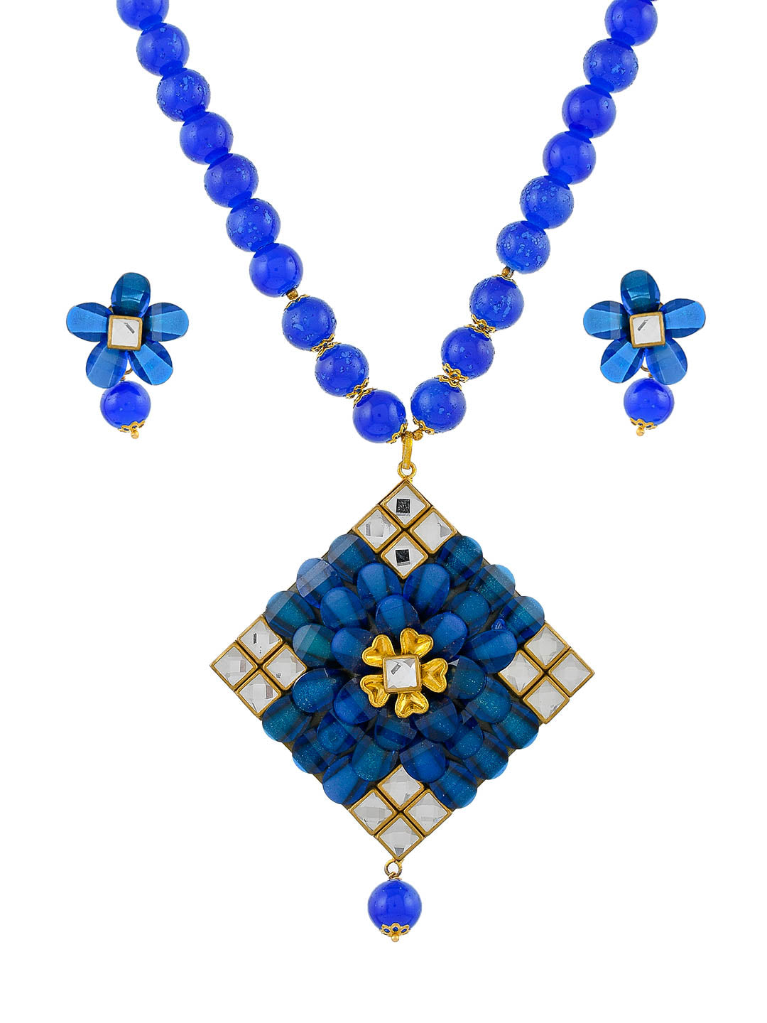 Blue Beads Pendant Set With Earrings