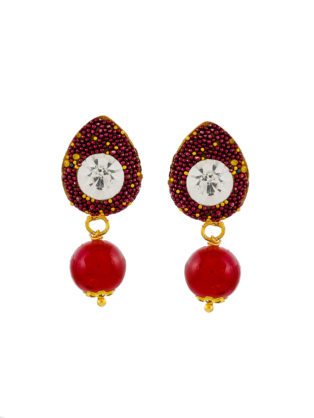 Red Meenakari Long Necklace With Earrings