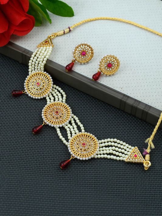 Pearl Choker Jewellery Set For Women And Girls