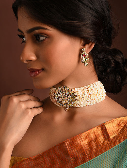 Indian Ethnic Gold Kundan Choker Necklace Set for Women & Girls Online