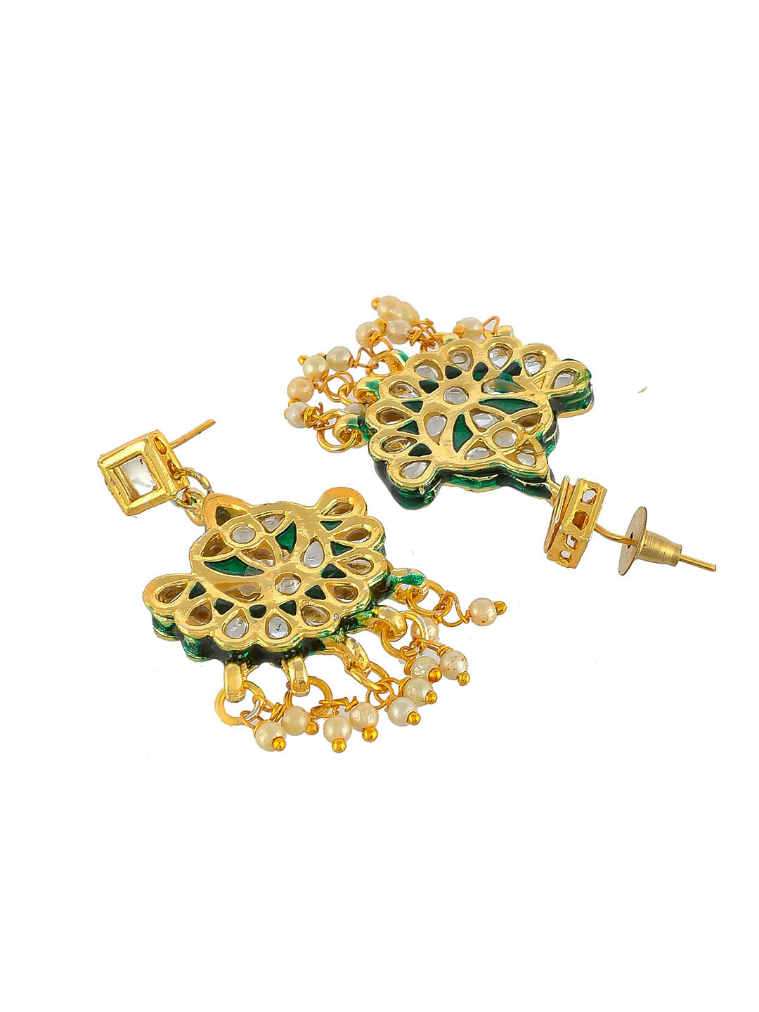 Traditional Indian Golden Green Kundan Meenakari Long Ranihaar Necklace Set For Women