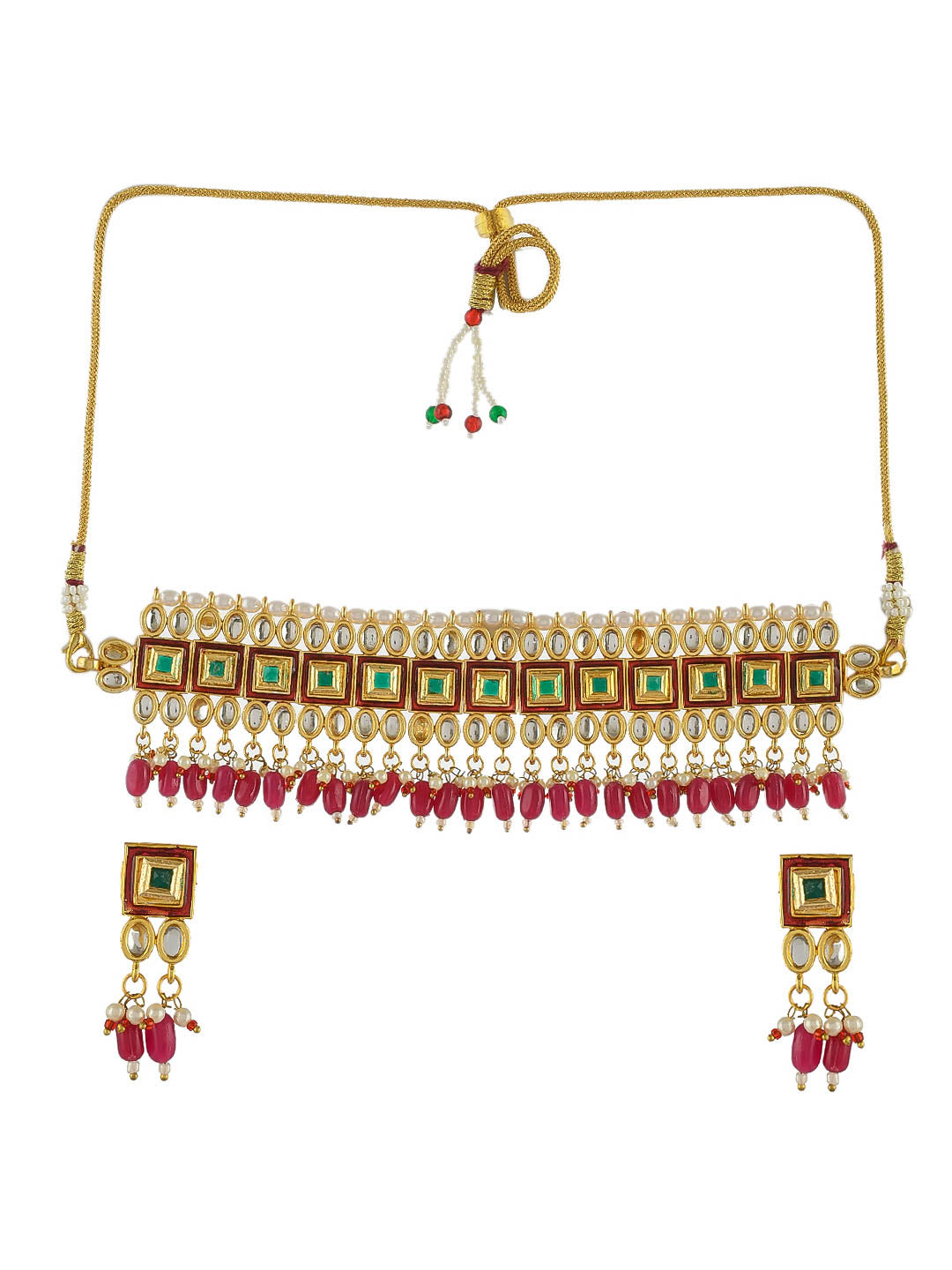 Traditional Gold Plated Red Kundan Jewellery Set For Women Girls