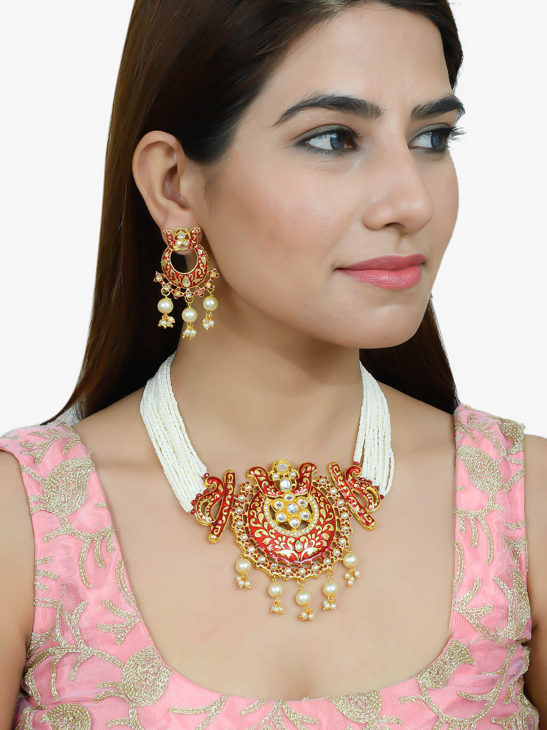 Red Meenakari Kundan Pearl Choker Jewellery Sets for Women Online